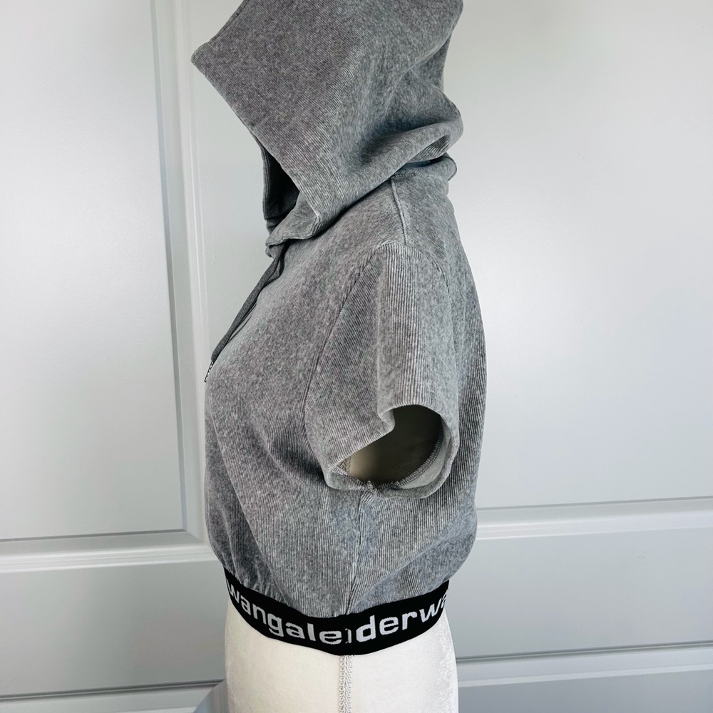 Alexander Wang Cropped Short Sleeve Hoodie in Grey Cotton EUC - Picture 9 of 11